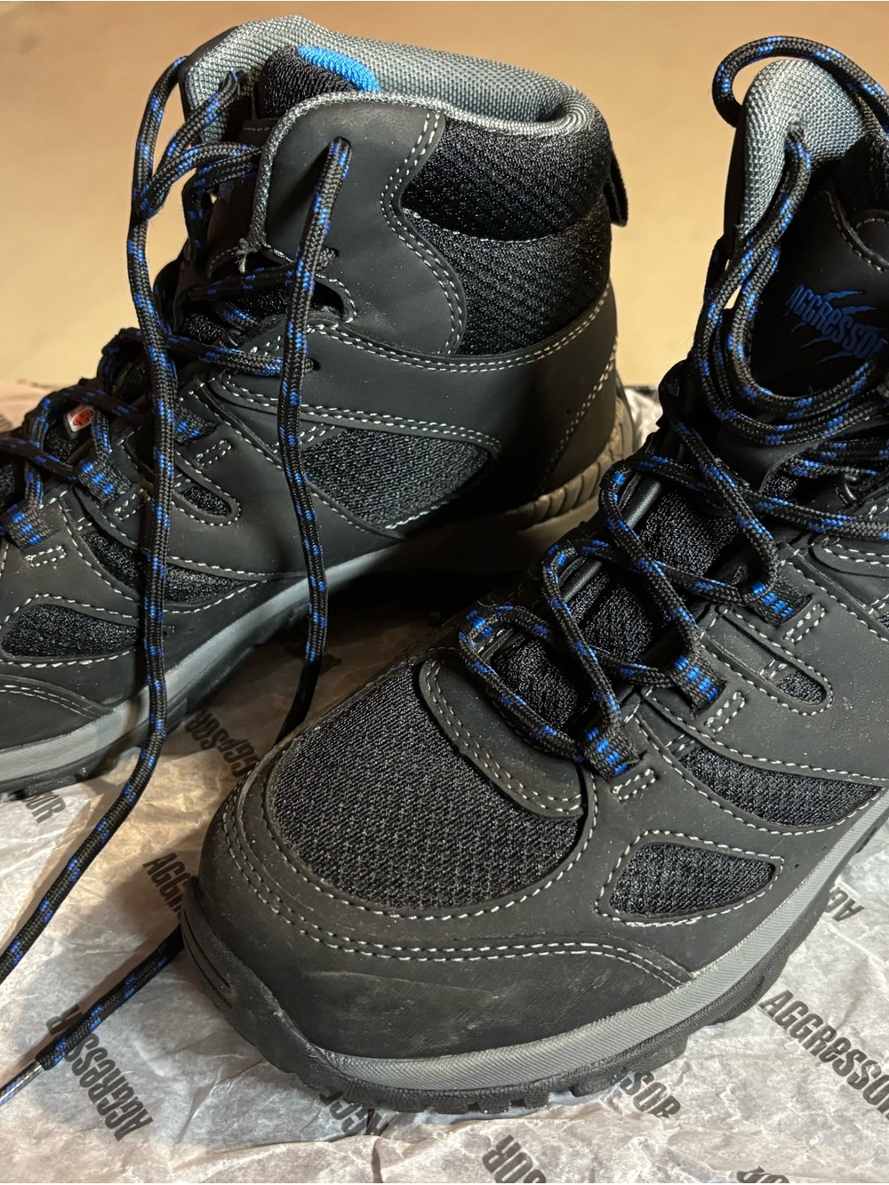 Black Hiking Boots with Blue Accents